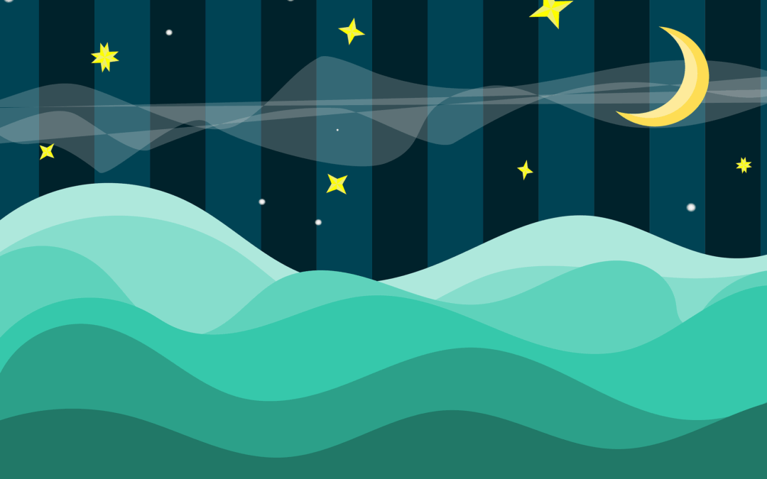 Wellen, Mond und Sternenhimmel bei NAcht