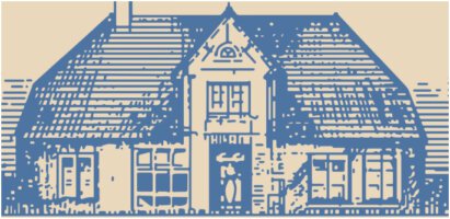 Zeichnung eines alten Reetdachhauses