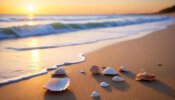 Sandstrand mit wellcen und Muscheln