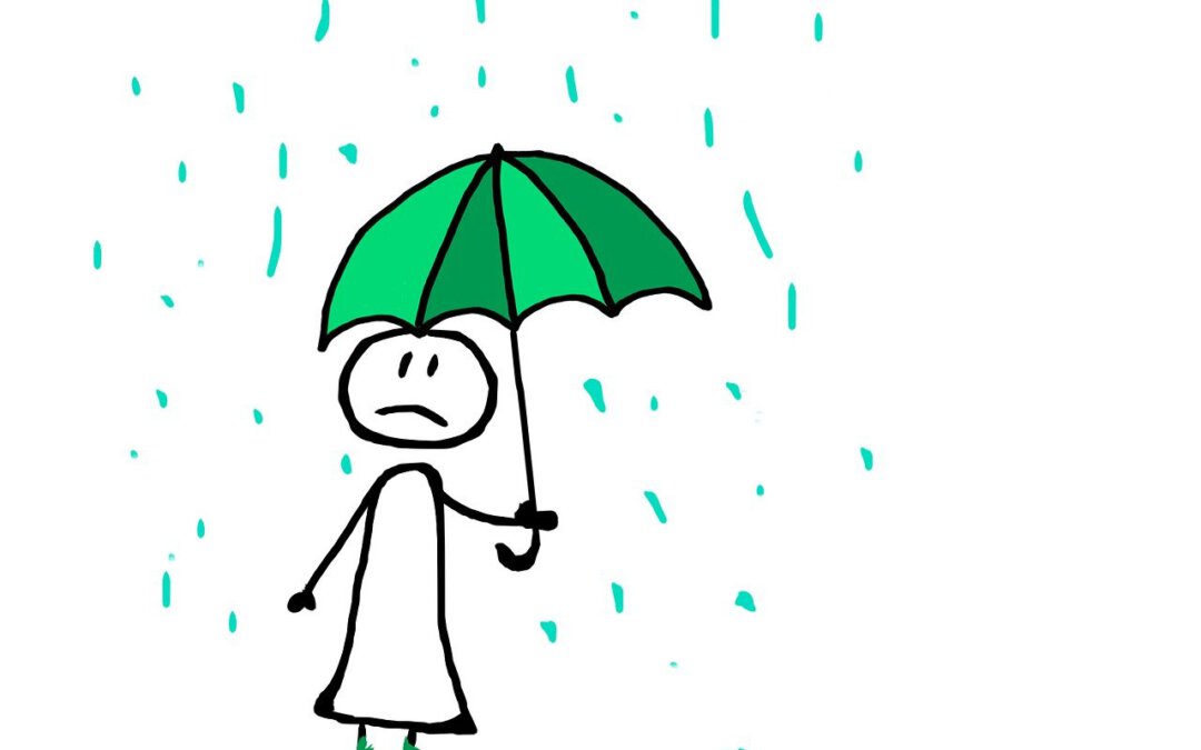 Strichmännchen mit Regenschirm im Regen