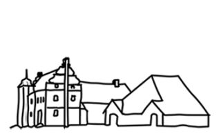 Strichzeichnung eines Gbeäudes